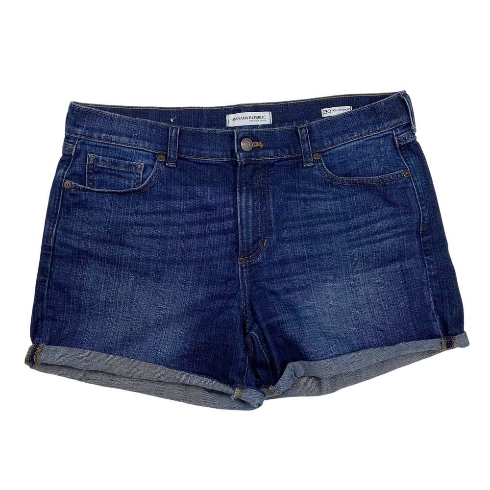 Banana Republic Roll-Up Mid-Rise Stretch Denim Shorts Womens 30 Dark‎ Blue